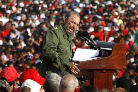FILE - In this May 1, 2006 file photo, Cuba's leader Fidel Castro speaks on International Workers Day in Revolution Plaza in Havana, Cuba. Former President Fidel Castro, who led a rebel army to improbable victory in Cuba, embraced Soviet-style communism and defied the power of 10 U.S. presidents during his half century rule, has died at age 90. The bearded revolutionary, who survived a crippling U.S. trade embargo as well as dozens, possibly hundreds, of assassination plots, died eight years after ill health forced him to formally hand power over to his younger brother Raul, who announced his death late Friday, Nov. 25, 2016, on state television. (AP Photo/Javier Galeano, File)
